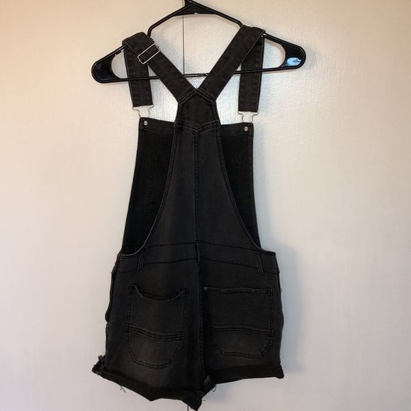 Black Distressed Short Jean Overalls - Picture 5 of 6